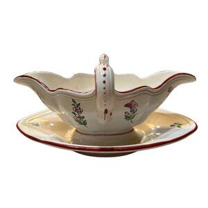 LUNEVILLE France Old Strasbourg Gravy Boat with Attached Underplate